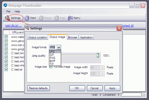Screen: Settings > Output Image